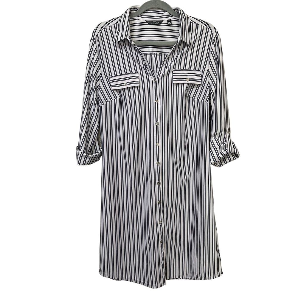 Mlle Gabrielle Black and White Striped Midi Shirt Dress